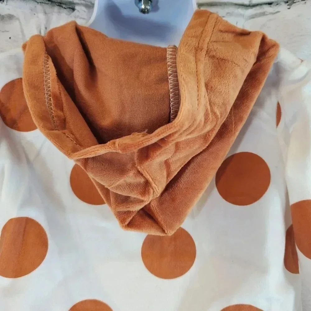 9-12M -Super Soft Brown and White Cow 2 piece Velvet with Hooded Ears Baby  Set
